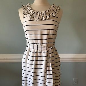 J. Crew navy striped silk dress with sequins